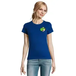 Blondie & Brownie T-Shirt YoshiFacePatch Damen Gamer Shirt Rundhals Retro Casual Tee (Einzelset, Einzelartikel) YoshiSmilePatch Damen Retroshirt blau M
