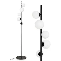 Hofstein Stehlampe aus Metall/Riffelglas in Schwarz/Weiß - Elegante 5-flammige Stehlampe für den Innenbereich mit stilvollen Glasschirmen, ideal für stimmungsvolle Beleuchtung. Schalter am Kabel für einfachen Zugang.