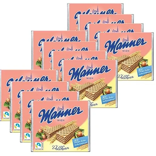 Manner knusprige Vollkorn Waffeln mit Halsenusscreme 75g 12er Pack