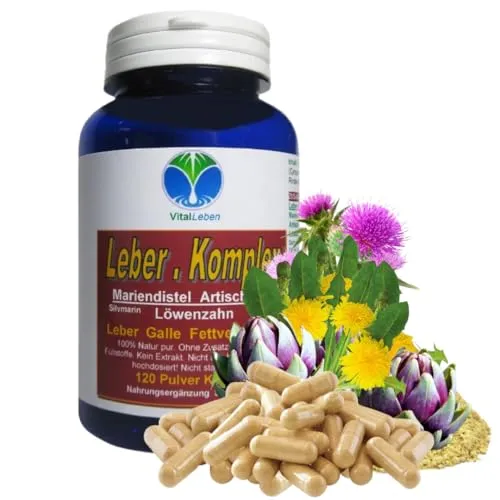 Leber Kur & Gallenfluss Komplex 120 Kapseln - Pflanzliches Ergänzungsmittel mit Mariendistel, Artischocke und Löwenzahn zur Unterstützung der Leberfunktionen und Fettverdauung. 100% natürliche Inhaltsstoffe, ohne Zusatzstoffe.