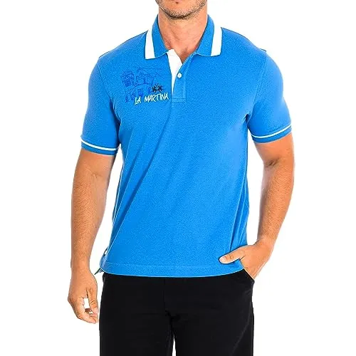 La Martina - Herren-Poloshirt aus Stretch-Baumwolle mit kurzen Ärmeln im Regular Fit, Glockenblume, Man