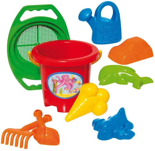 Dohany Sandform-Set Schaufel Rechen Eimer Förmchen Sieb Gießkanne 9-tlg, (Set)