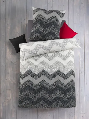 Produktbild Optidream Bettwäsche Set Renforcé 135x200 Baumwolle Nelio grau silber weiss, Renforcé, 2 teilig, Sommer Geschenke Idee Frauen Männer weich sale Reißverschluss Partner