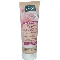 Kneipp Sensitiv Handcreme Mandelblüten Hautzart - 75 ml für empfindliche Haut - Handcreme mit hochwertigem Mandelöl, ideal für empfindliche Haut. Schützt und pflegt intensiv mit Vitamin A, E und Sheabutter für langanhaltende Feuchtigkeit.
