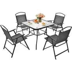 GOPLUS 5 TLG. Gartenmöbel Set mit Klappstühlen