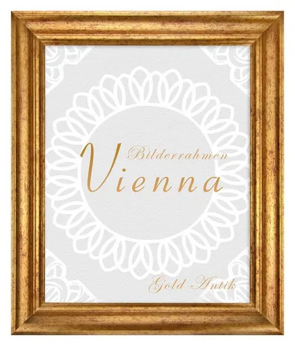 Bilderrahmen Vienna 20x30 cm, Gold Antik, Holz - Eleganter Einzelrahmen aus Massivholz im Vintage-Design, ideal für Bilder, Fotos und Kunstdrucke. Individuell anpassbar für Übergrößen und mit bruchfestem Kunstglas für optimale Lichtdurchlässigkeit.