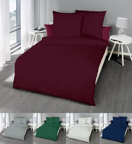 JACK by Kaeppel Fein Biber Bettwäsche Uni Einfarbig - Bordeaux, 135x200cm - Bettwäsche-Sets aus 100% reiner Baumwolle, hautfreundlich und waschbar bei 60°C. Zeitloses Design in kuscheliger Biberqualität, ideal für einen erholsamen Schlaf.