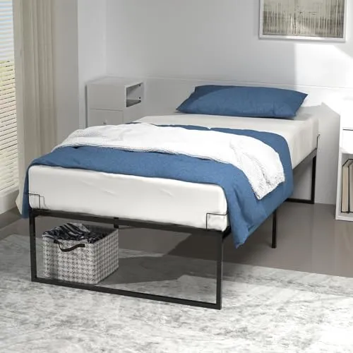 VOUNOT Bettgestell 90x190 cm – Metallbett mit Stauraum und Lattenrost - Stabiles Metallbett für Schlafzimmer und Gästezimmer, bietet optimierten Stauraum unter dem Bett und ist leise sowie robust – ideal für täglichen Gebrauch.
