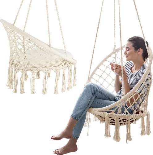 Outtec® Hängesessel XXL mit Kissen - bis 150 kg - Sessel zum Aufhängen - Indoor & Outdoor - Hängekorb, Schaukel für Garten, Terrasse, Balkon - Boho