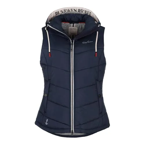 Dry Fashion Damen Steppweste Rügen - Leichte, taillierte Weste mit abnehmbarer Kapuze in Navy, Größe 36 - Funktionsjacken - Diese elegante Steppweste bietet windabweisenden Schutz und eine feminine Silhouette, ideal für wechselhaftes Wetter und Outdoor-Aktivitäten.