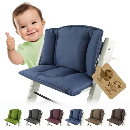 BambiniWelt Ersatzbezug Tripp Trapp – Sitzkissen-Set kompatibel mit Stokke Hochstuhl, weich & gepolstert, waschbar & langlebig, 2-teiliges Kissen, Klettverschluss, Farbe: meliert blau