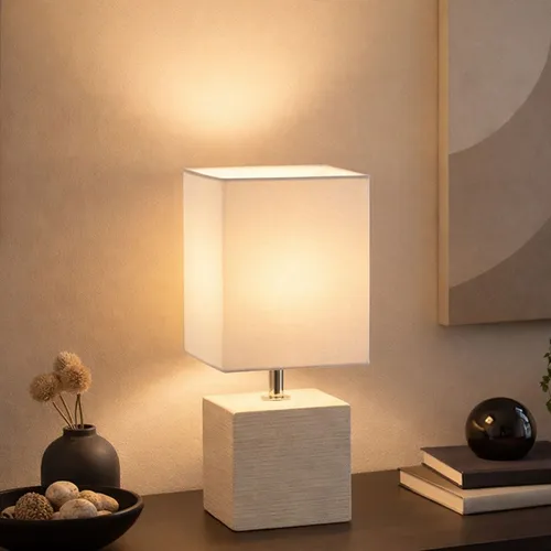Tisch Leuchte Schlaf Zimmer Schalter Beleuchtung Keramik Stoff Nacht Licht beige