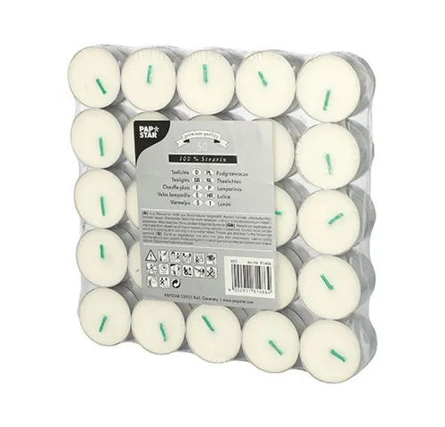 PAPSTAR Teelicht 50 Teelichte Ø 37,2 mm · 15,5 mm weiss aus 100 % Stearin