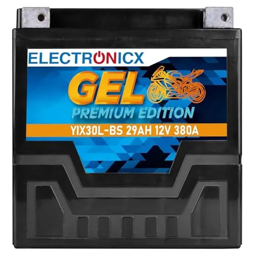 Electronicx GEL YIX30L-BS 12V 29Ah 380A kraftvolle Motorradbatterie – wartungsfrei, versiegelt und auslaufsicher. Perfekt für Harley, ATV oder Roller. Robust, zuverlässig und sofort einsatzbereit.