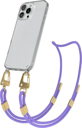 EAZY CASE Handykette für Apple iPhone 16 Pro Max, Transparente Silikonhülle mit Band, Clear Case, abnehmbar in  Violett