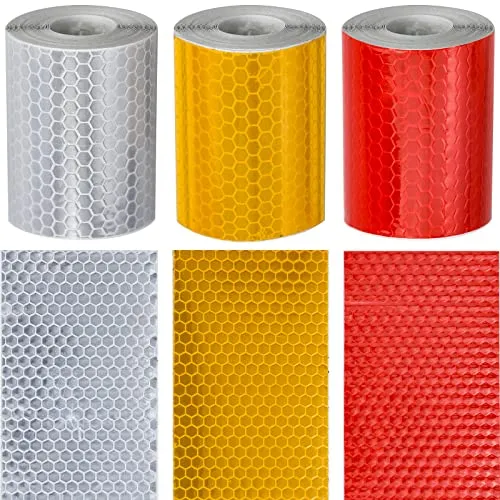 Rollen Reflektorband Selbstklebend Fahrrad Reflektoren 5 cm x 3 m Reflektorklebeband Reflektor Tape Helm Reflektierendes Klebeband für Motorräder Nachts Fahren Sicherheitserinnerung, Weiß Rot Gelb 3