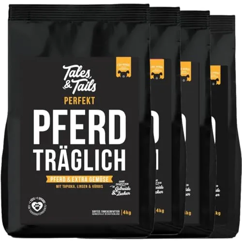 Tales & Tails Halbfeuchtes Trockenfutter für Hunde | Getreidefrei | Eine Tierische Proteinquelle | Hohe Akzeptanz & Verträglichkeit (4kg (4er Pack), Pferd)