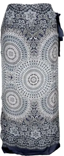 Langer Wickelrock, Strandrock, Sommerrock - schwarz/grau