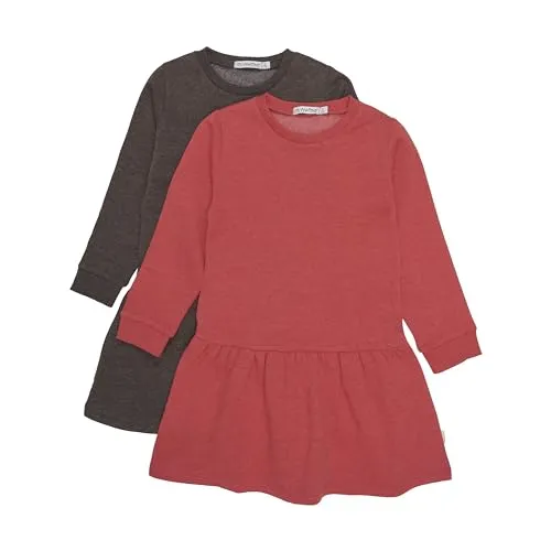 MINYMO Girl's Sweat Dress LS (2-Pack) - Bequeme Tunika für Mädchen - Kleider für Mädchen: 2er Pack aus weichem Sweatstoff mit bewegungsfreudigem Design und faltigem Rock für optimalen Tragekomfort.