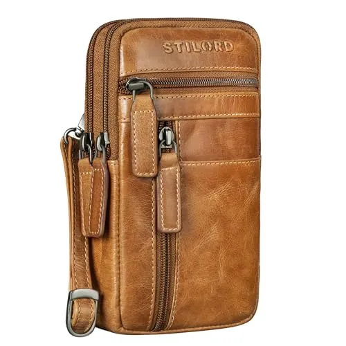 STILORD 'Asher' Leder Brustbeutel Herren Vintage Gürteltasche Crossbody Bag Handytasche zum Umhängen Kleine Brusttasche stylish für Handy Pass Reisebörse Männer Echtleder, Farbe:perugia-braun