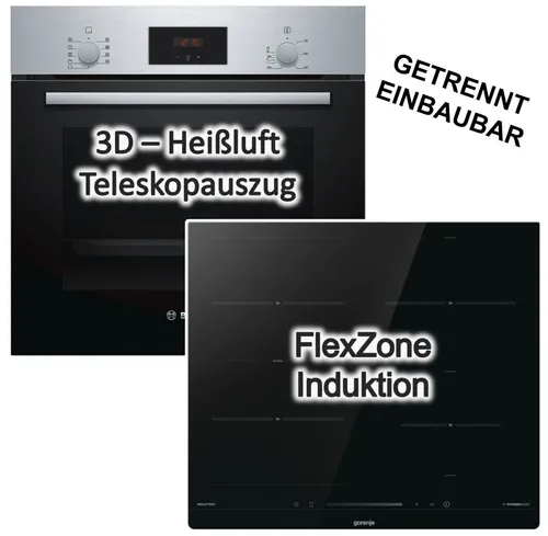 Herdset Bosch Backofen TELESKOPAUSZUG + Gorenje Induktionskochfeld 60cm