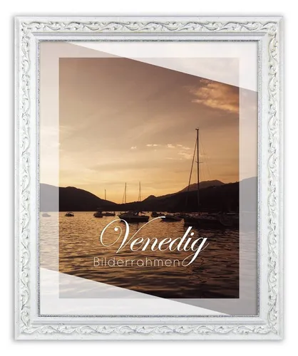BIRAPA Einzelrahmen Bilderrahmen Venedig, (1 Stück), 21x29,7 cm (DIN A4), Weiß Silber, Holz