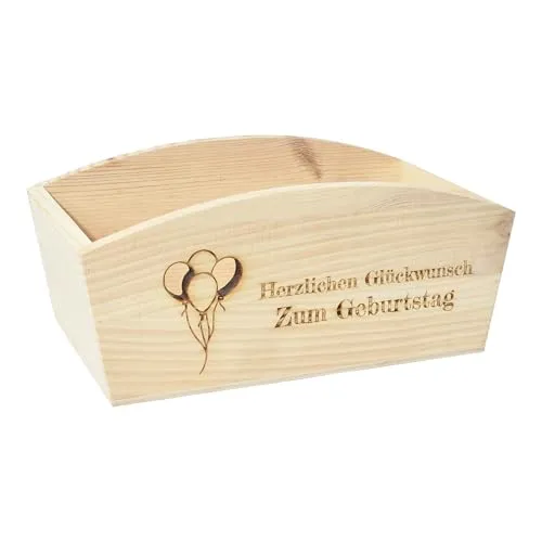 CHICCIE Geschenkkorb Personalisierbar Wunschtext mit Luftballons 24x13x8cm Abgerundet Präsentkorb Holz Geschenkidee Holzkiste Geburtstag Abschied Personalisierung