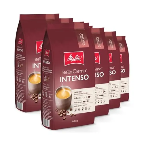 Melitta BellaCrema Intenso Kaffee-Bohnen - Kräftiger Genuss für Vollautomaten - Kaffee-Bohnen mit intensivem Aroma, perfekt für Vollautomaten. Kräftig geröstet für ein unvergleichliches Geschmackserlebnis. Ideal für alle, die ihren Kaffee stark und aromatisch lieben.