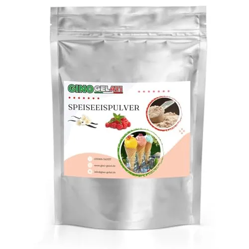 Gino Gelati Vanille Himbeere Eis Speiseeis Pulver 1 Kg, Vanilleeis selber machen, verschiedene Sorten, schnelle und einfache Zubereitung, für Haushaltseismaschinen