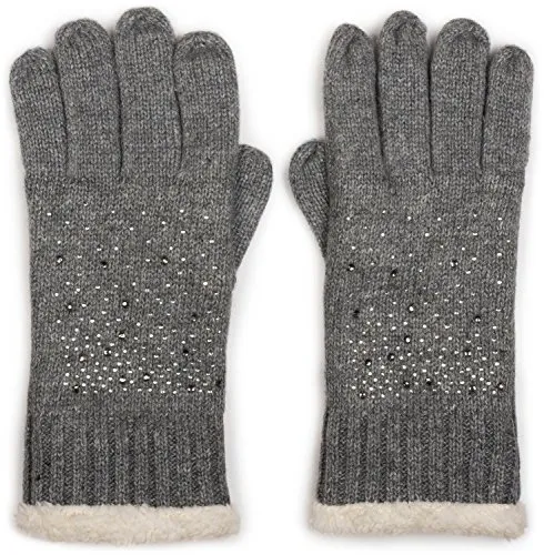 styleBREAKER warme Handschuhe mit Strass und Fleece, Winter Strickhandschuhe, Damen 09010010, Farbe:Grau (One Size)