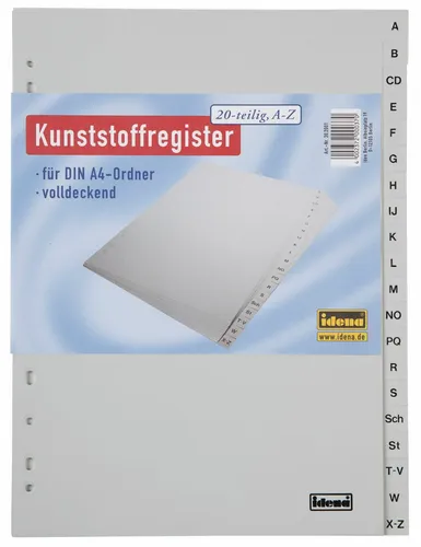 5x Ordner Register A-Z / 20tlg. / DIN A4 / aus PP 120µ / Farbe: grau