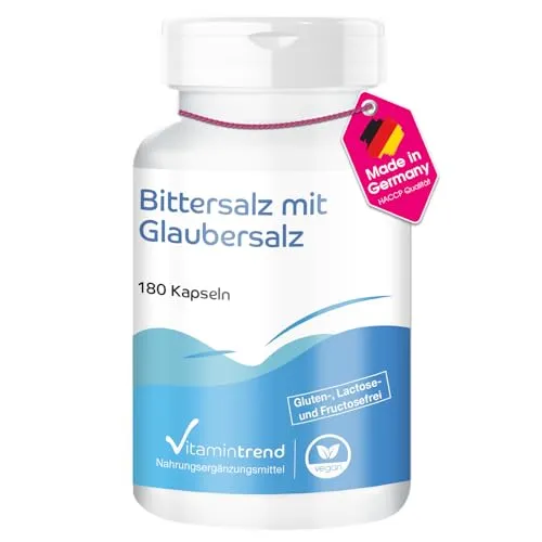 Bittersalz mit Glaubersalz - 180 Kapseln - Vitamine & Mineralien: Vegan, fructose-, lactose- und glutenfrei, ideal für das allgemeine Wohlbefinden und beliebt im Rahmen einer Fastenkur.