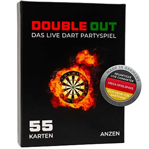 Double Out - Das Live Dart Partyspiel | Kartenspiel mit 55 Karten | Dart Geschenk-e für Männer + Frauen | Kartenspiel für Dartfans + Dartspieler | Darts Zubehör | passend zur Dart WM/PDC Ally Pally