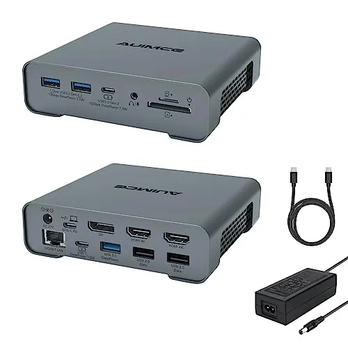 AUIMCE 16-in-1 USB C Docking Station Triple Display, Dual HDMI & DP 4K@60Hz, 8 USB-Anschlüsse, Ethernet, SD/TF-Kartenleser, 65W Netzteil für Dell/HP/Surface Windows Laptops