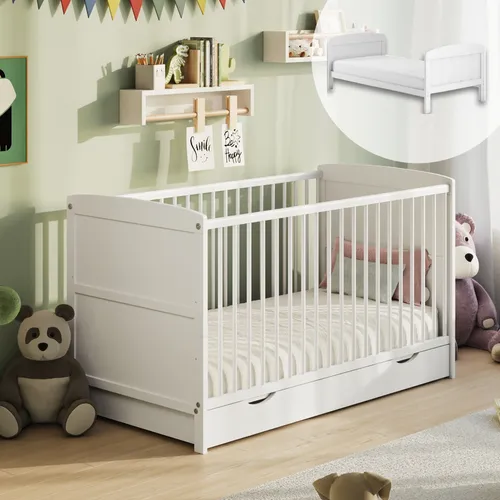 Kids Collective Babybett 60x120 - Umbaubar mit Schublade - Babybett aus hochwertigem Kiefernholz, höhenverstellbar und mit praktischer Schublade für zusätzlichen Stauraum - ideal von Geburt bis zum 3. Lebensjahr.