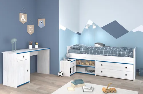 Parisot Jugendzimmer-Set Tivaro 3-teilig - Komplettzimmer für Kinder und Jugendliche, bestehend aus Stauraumbett, Schreibtisch und Nachttisch. Pflegeleichte Oberflächen und vielseitige Farbakzente in Blau und Pink sorgen für ein modernes Ambiente.