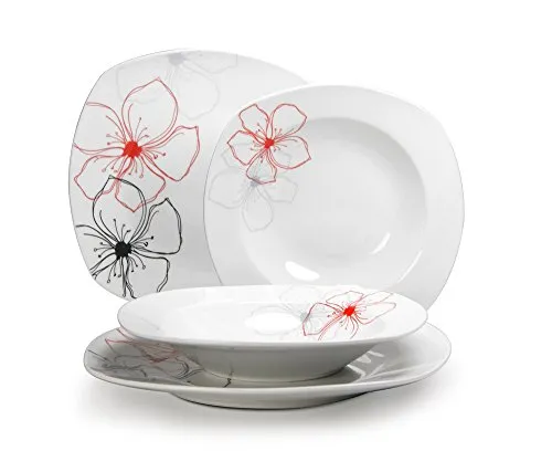 CreaTable Tafelservice TROPICAL FLOWERS 12-tlg aus Porzellan