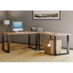 VCM Holz Schreibtisch Lona - Eckschreibtisch in L-Form - Kinderschreibtische mit individuell montierbaren Tischplatten, stabiler Metallfüße und hochwertiger Verarbeitung für ein modernes Arbeitsumfeld.