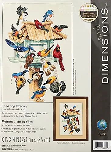Dimensions Gezählter Kreuzstick Set, Feasting Frenzy - Zählbares Kreuzstich-Set mit Elfenbein Aida, ideal für Vogel-Liebhaber – kreative Freude mit einfacher Anleitung und hochwertigem Baumwollfaden!