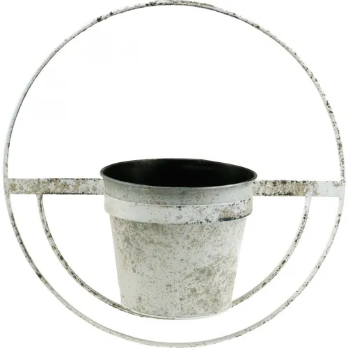 Wanddeko Blumentopf im Shabby Chic Stil, Weiß, Metall - Schöner Blumentopf im Vintage-Look für kreative Wandgestaltungen. Ideal zur Dekoration von Innenräumen und für Pflanzenliebhaber, die einen besonderen Akzent setzen möchten.