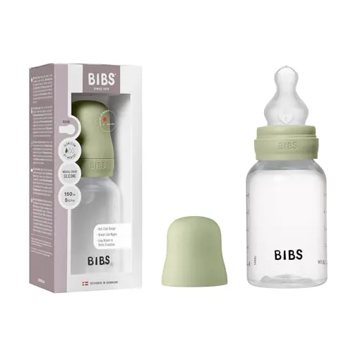 BIBS Babyflasche 150 ml. Sauger aus Silikon - Babyflaschenset. Anti-Kolik. BPA-frei. Langsamem Fluss. leicht und einfach zu reinigen. geeignet für Neugeborene ab 0 Jahren - Sage