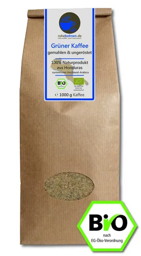Grüner Kaffee Bio gemahlen - Rohkaffee Honduras 1kg - Green Coffee Abnehmen Diät