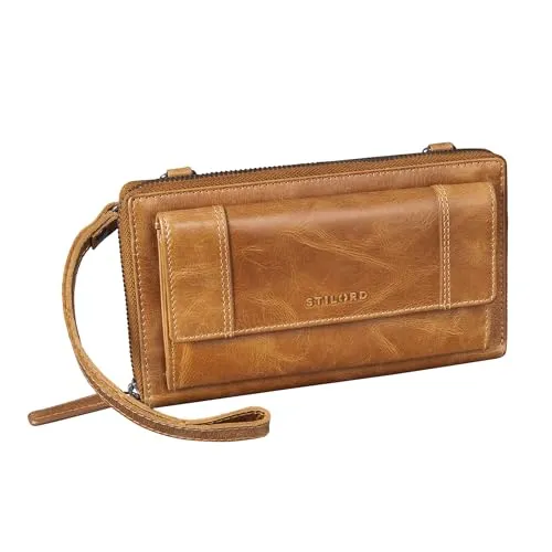 STILORD 'Marigold' 3-in-1 Echt Leder Portemonnaie Damen - Handytasche zum Umhängen - Crossbody Bag Umhängetasche Clutch Schultertasche Geldbörse Groß 18 Kartenfach RFID, Farbe:Perugia-braun