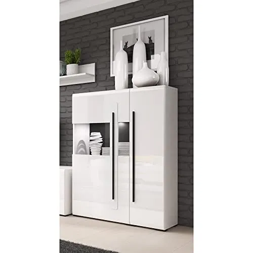 Highboard Vitrine TURDA-83 in Weiß mit LED-Beleuchtung