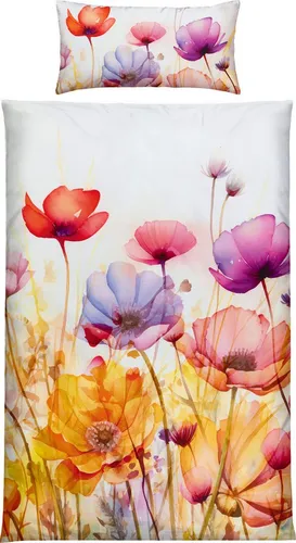 Erwin Müller Mako-Satin Bettwäsche Mohnblume Aquarell-Stil von Erwin Müller
