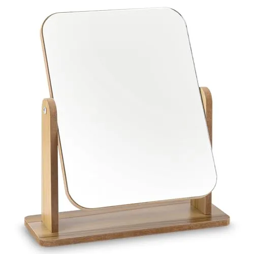 Jutyum Standspiegel Klein Stehend Holz Tischspiegel 25 X 22CM Freistehend Kosmetik Spiegel FÜR Schminktisch, Schreibtisch, Schlafzimmer, Badezimmer Abnehmbar Einfachen