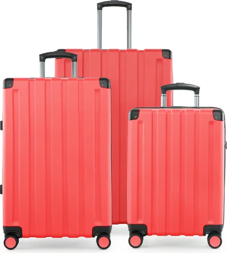 HAUPTSTADTKOFFER Q-Damm - Kofferset 3-teilig, Gepäck-Set (S+M+L) Koffer Hartschale robust, 4 Rollen Erweiterung, Kabinentrolley + Aufgabegepäck, TSA,Korall