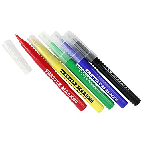 com-four® 5x Textil-Marker, Wäschemarker mit feiner Spitze, in leuchtenden Farben (05 Stück)