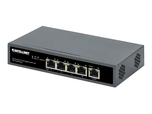 Intellinet PoE-Powered 5-Port Gigabit Switch - Router & Netzwerk Switch mit PoE-Passthrough für flexible Stromversorgung und bis zu 200 m Reichweite für PoE-Endgeräte.