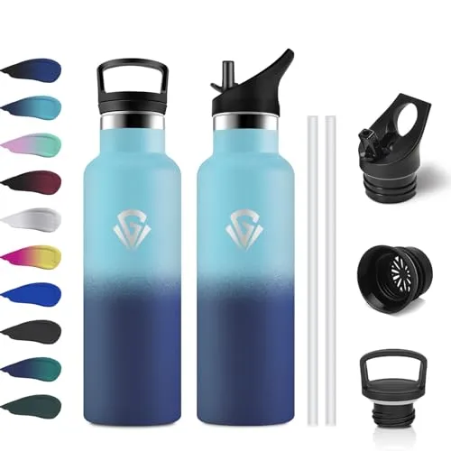 Trinkflasche Edelstahl Kinder 500ml, Auslaufsicher Trinkflasche mit Strohhalm, BPA-Frei, Wasserflasche Kohlensäure Geeignet, Isolierflasche Doppelwandig, Thermosflasche für Schule, Büro, Laufen